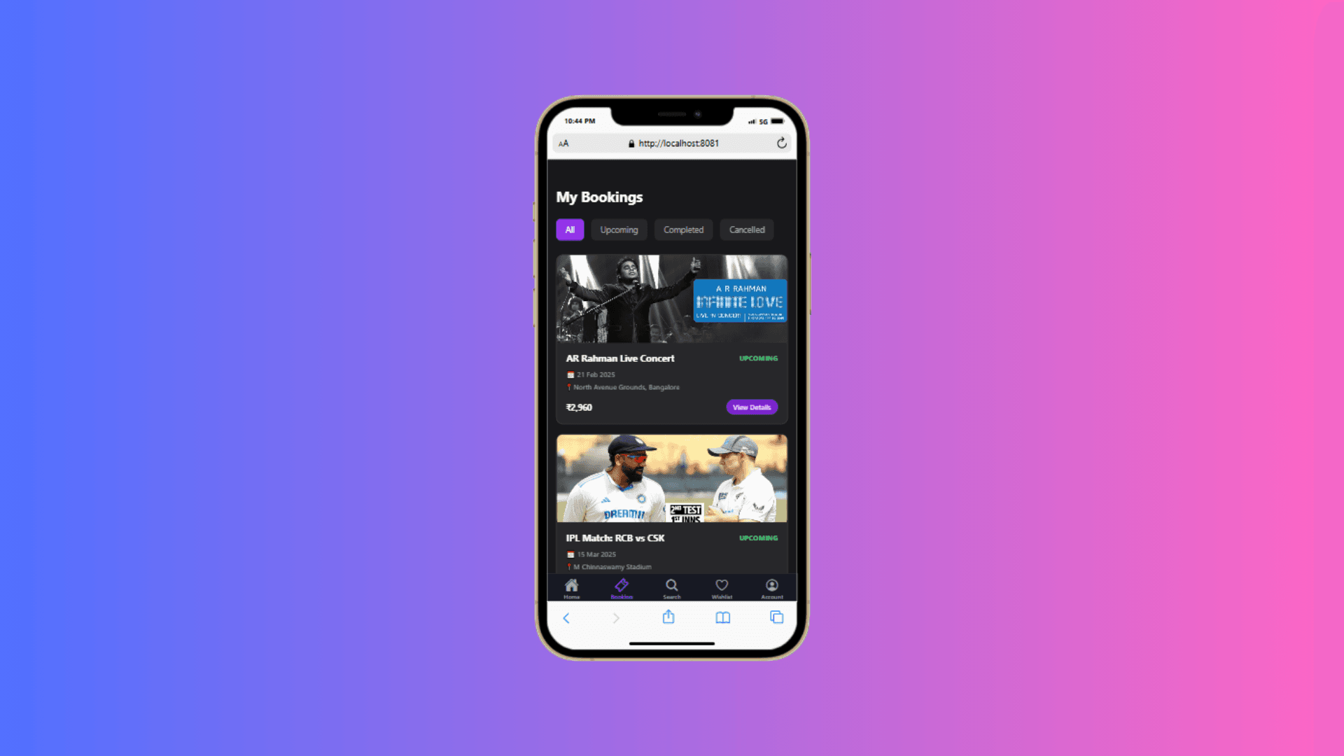 My bookings - dark mode