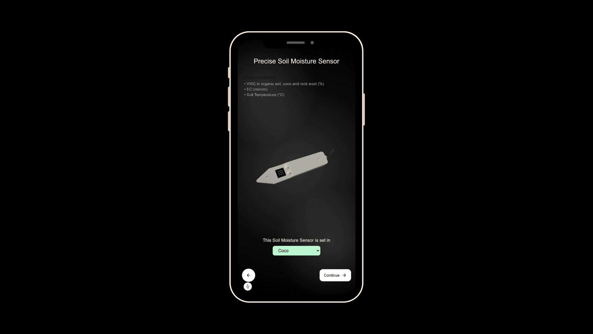 Sensor selection page