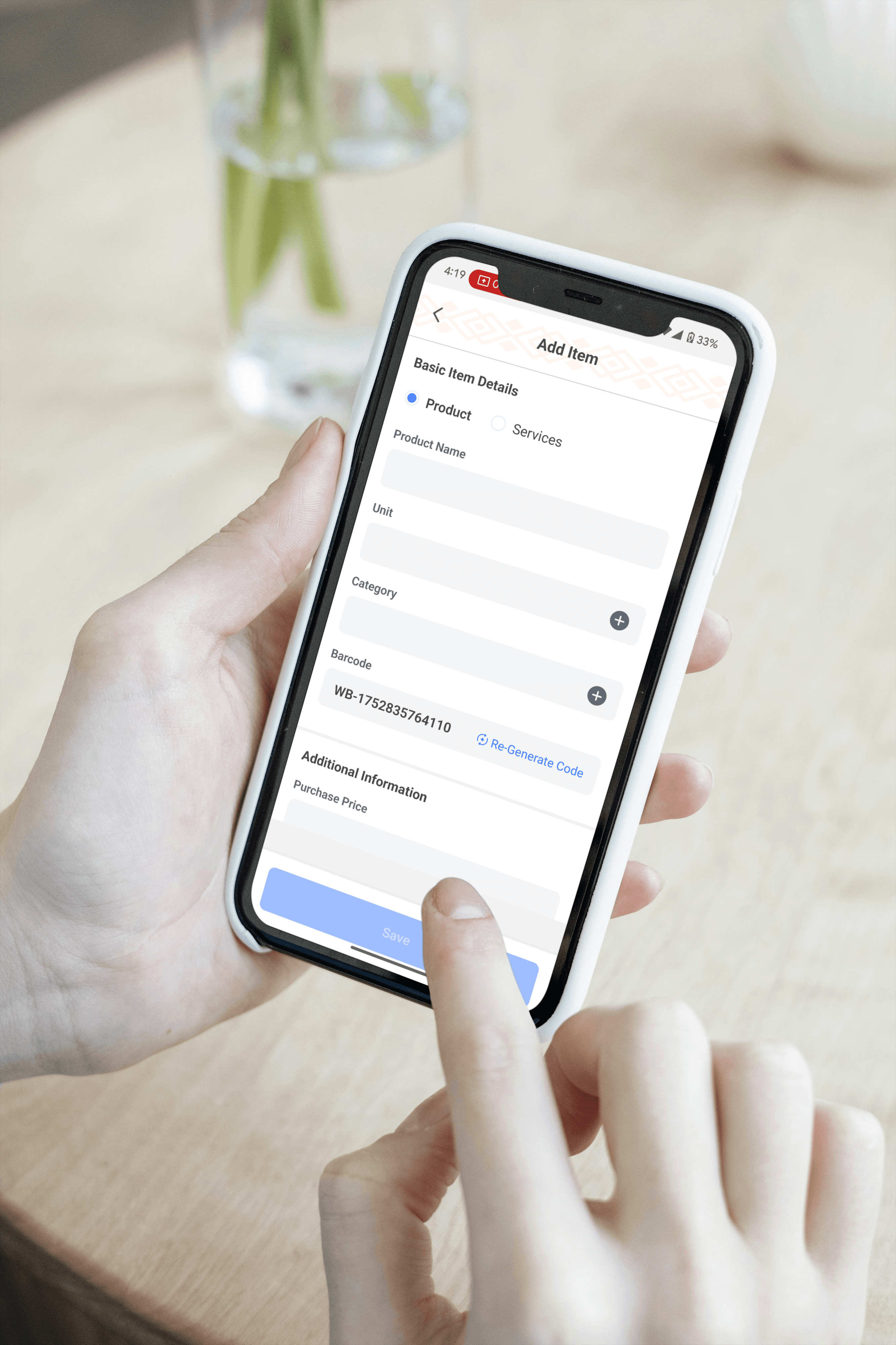 settings screen